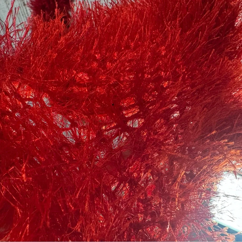 Handmade crochet Red Feathered  Long Cozy Vibrant Scarf
